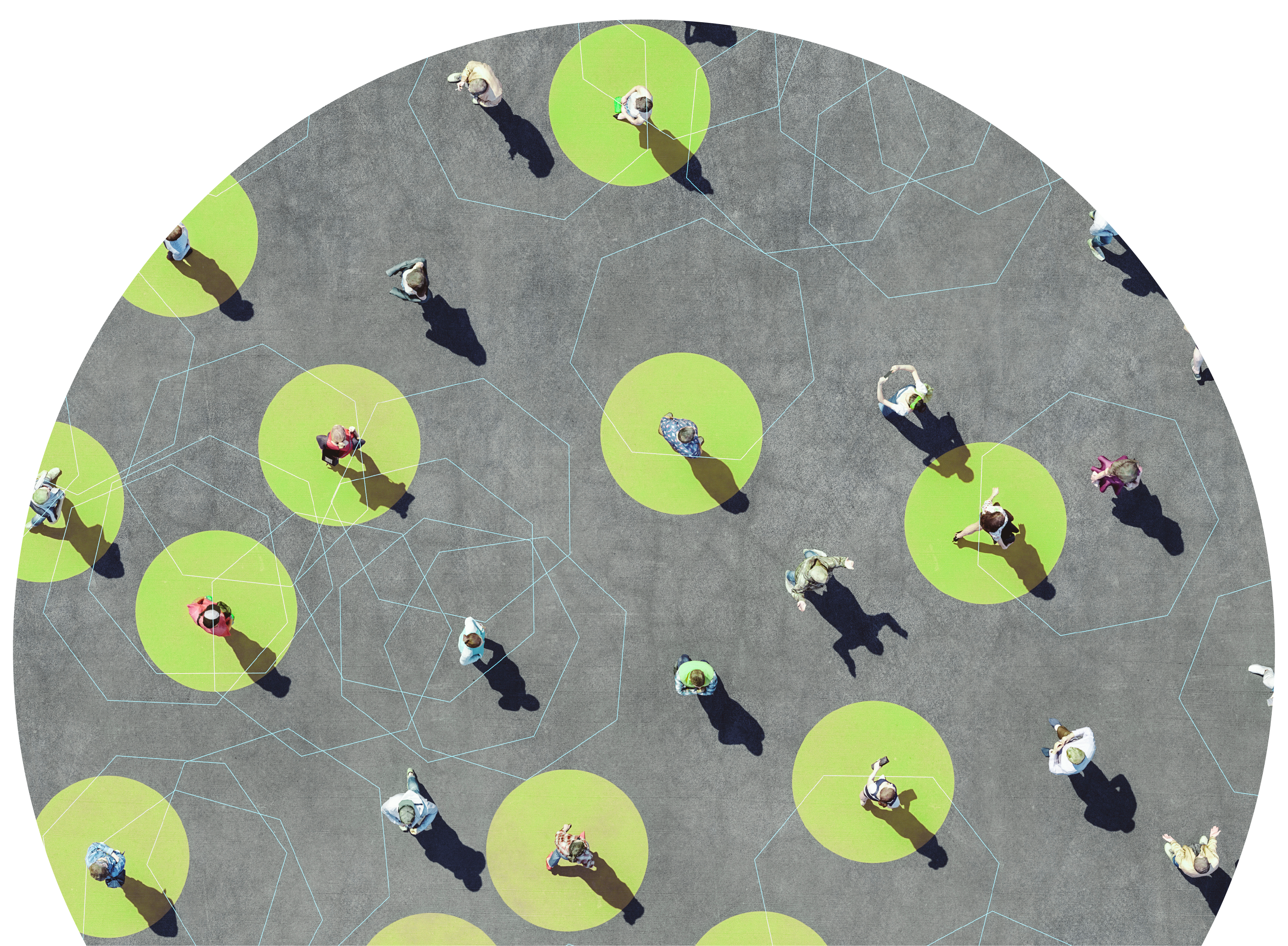An overhead view of a group of people